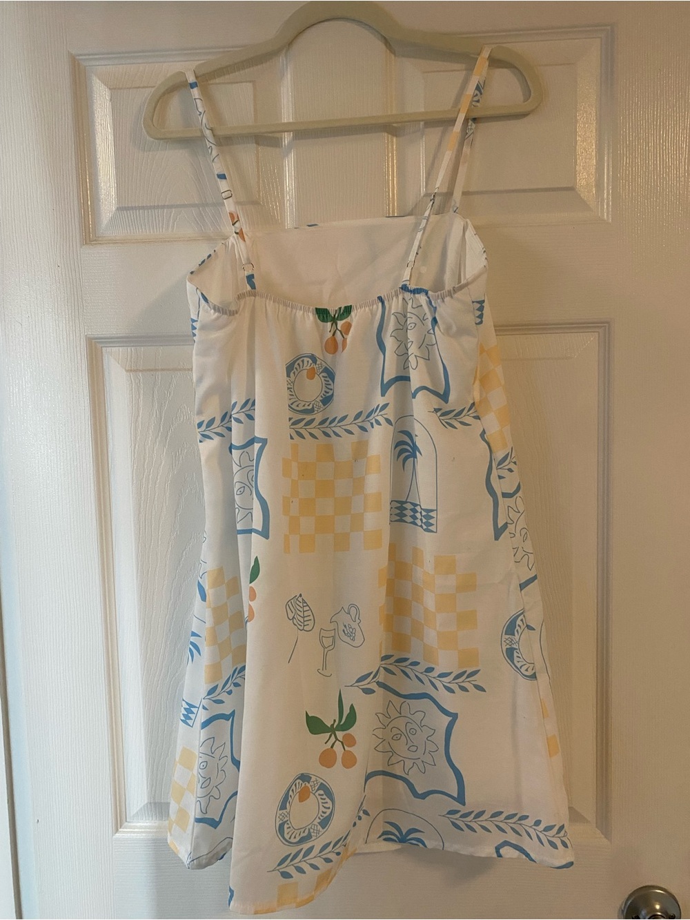 White Sundress with Blue & Yellow Print - Picture 2 of 2